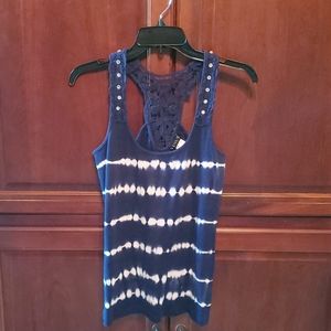 New Rhinestone Lace And Tie Die Tank